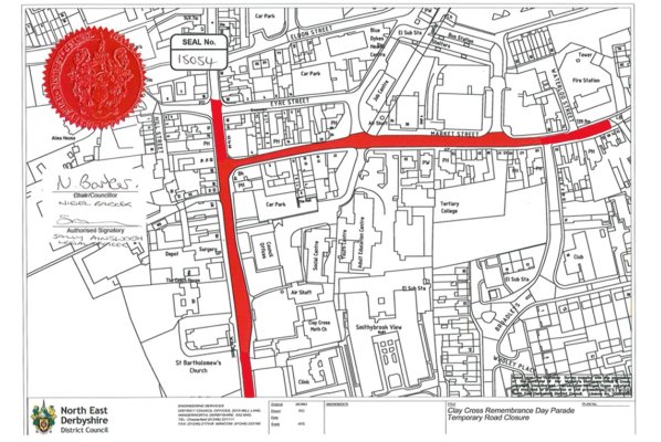 Clay Cross Remembrance Sunday Parade Road Closure Map and Details